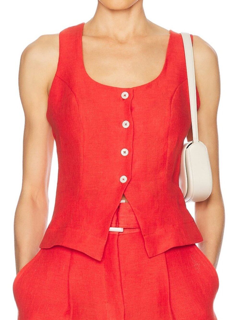 NWOT Revolve Matthew Bruch Scoop Neck Vest in Red Linen 10